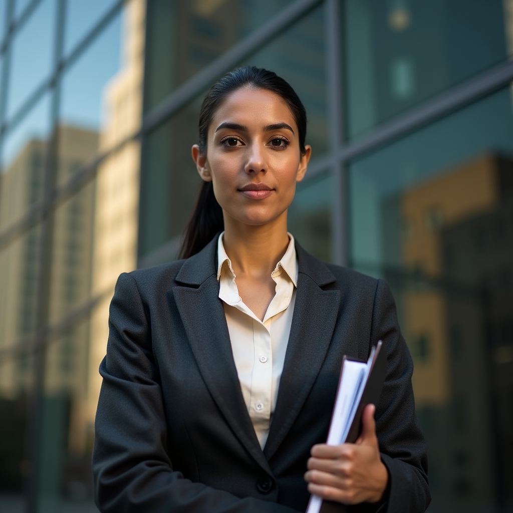 Lead instructor, experienced restaurant operations trainer in formal attire, standing in a modern Chicago office